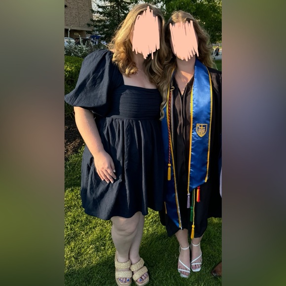 The A&F Emerson Linen-Blend Puff Sleeve Mini Dress Navy Size Large Tall - Picture 3 of 15